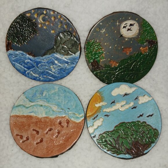 Leather Coasters - 3-1/2" round. Set of 4 - Picture 1 of 1